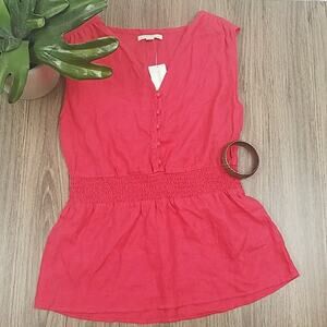 NWT  Banana Republic coral XS 100% linen top‎